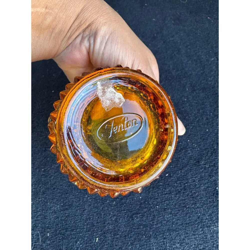 Fenton Art Glass Colonial Amber Hobnail mini vase double crimped ruffled rim 70s